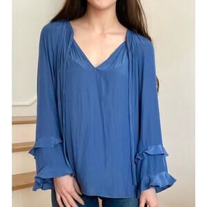 Ramy Brook Blouse Ruffle Sleeve Paris Blue